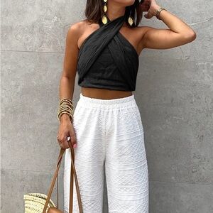 Commense Cotton & Line Crisscross Halter Tank Top size Medium